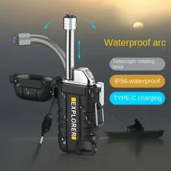 Outdoor Camping Portable Waterproof Double Arc Electric USB Lighter Windproof Plasma Pulse Flameless Lighter Survival Tool