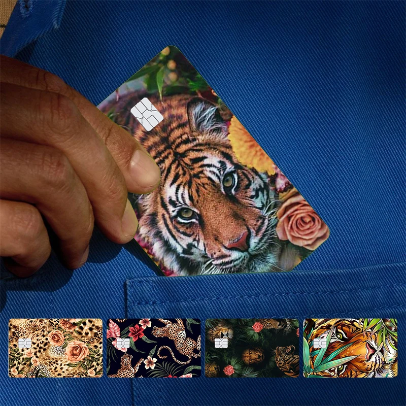 

Luxury Tiger Leopard Cover Skin Sticker For Credit Card Bank Debit Bus Card Front Side Card holder Sleek Indie