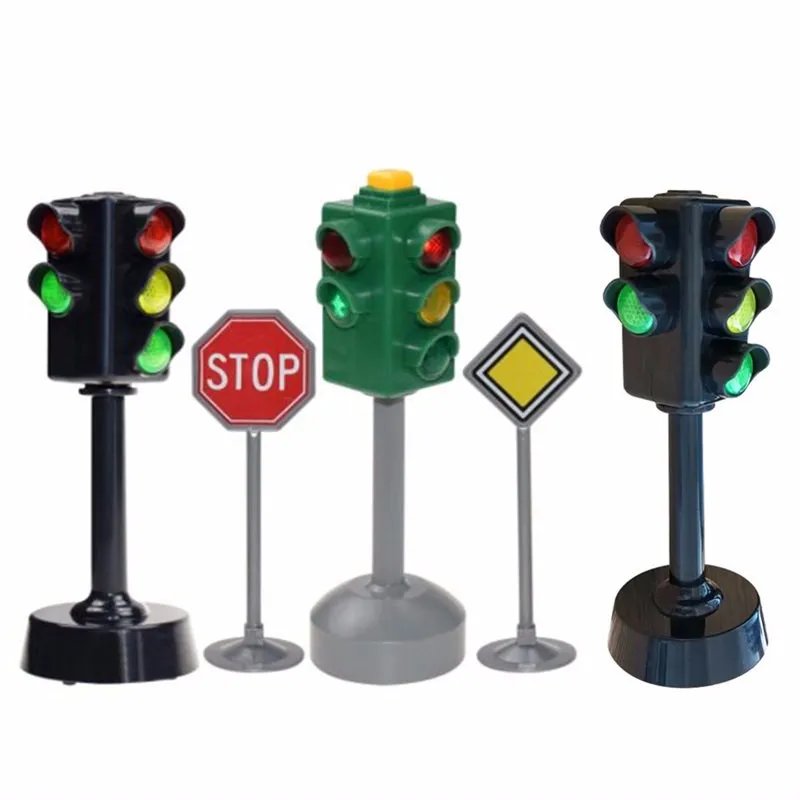 

5pcs/lot Mini Traffic Signs Road Light Block with Sound LED Children Safety Education Kids Puzzle Traffic Light Toys Gifts