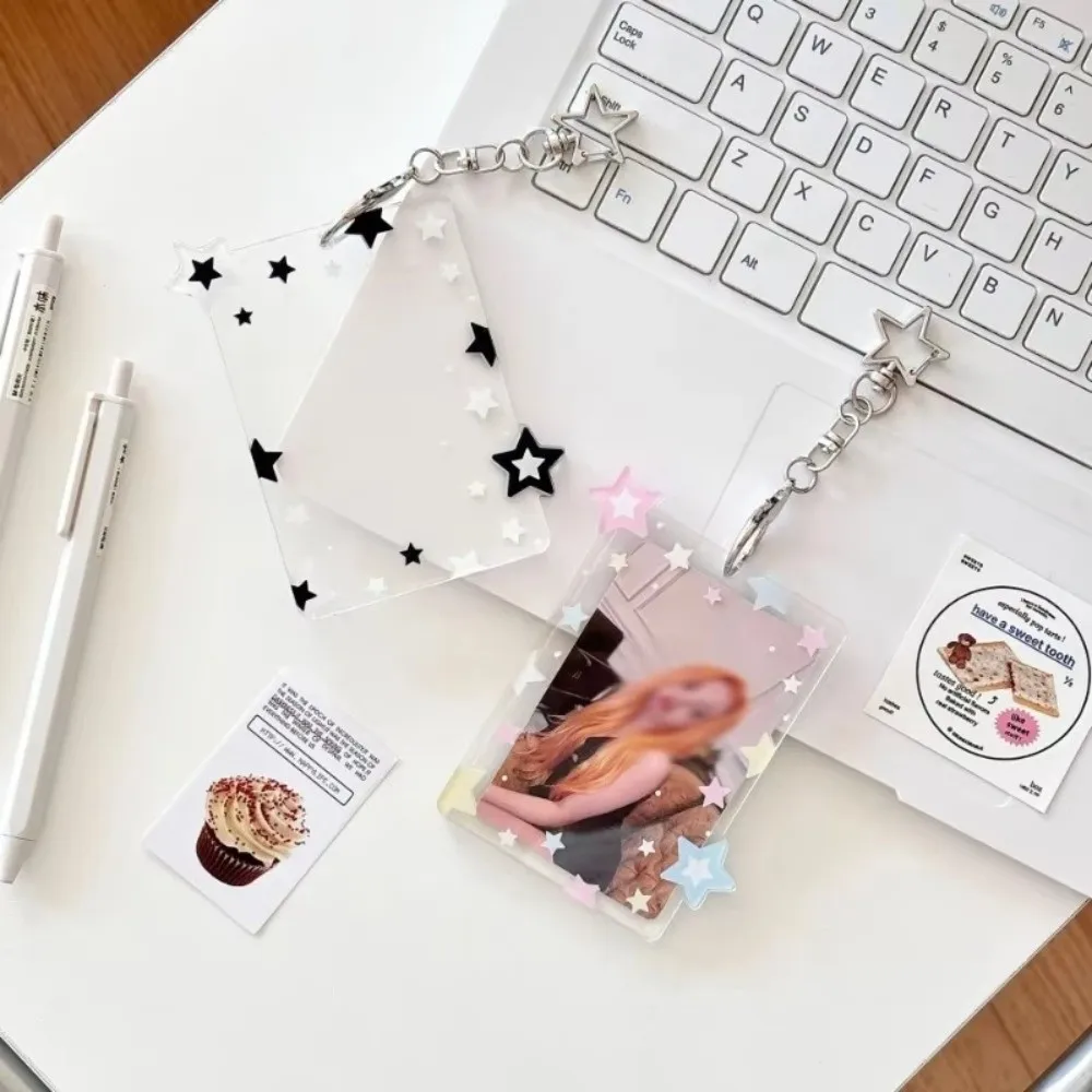 Creative Colorful Star Kpop Photocard Holder Keychain 3 Inch Acrylic Student Card Protector Display Transparent Card Holder Gift