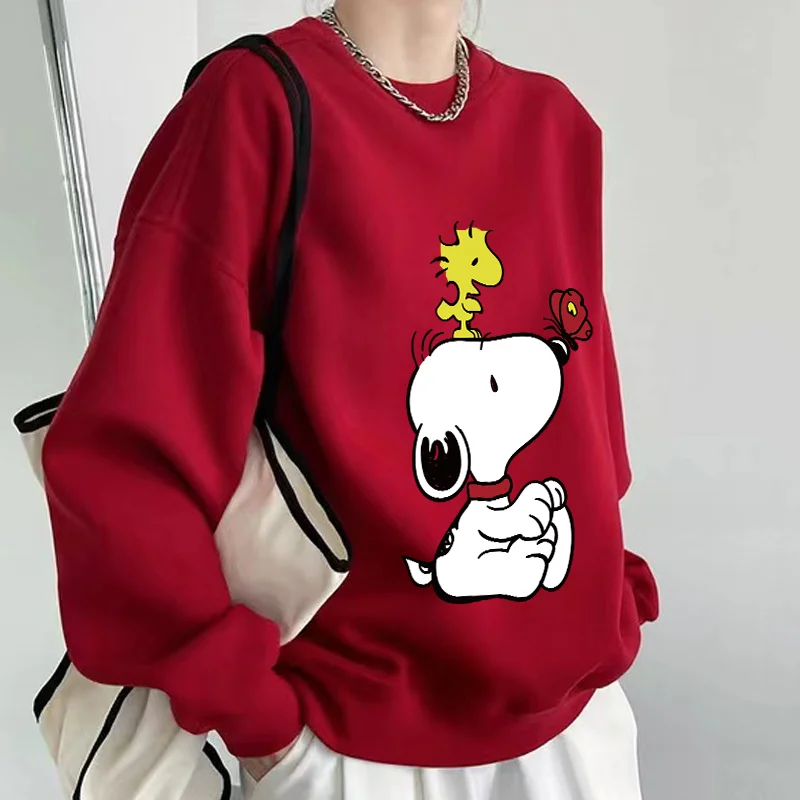 Felpa Snoopy Uomo Donna Girocollo Primavera Autunno Anime Cartoon Top Spalle scoperte Pullover Coppia Regalo sciolto a maniche lunghe