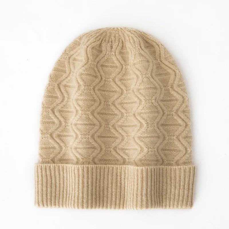 

New Winter 100% Cashmere Knitted Headwear Women's Warm Soft Hat High Quality Solid Color Cashmere Leisure Outdoor Hat