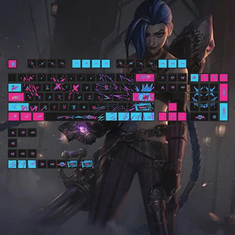 

Jinx Themed Keycaps for Mechanical Keyboards Cartoon Anime 120 Keys Keycaps Set PBT Material Sublimation Keycap Cute Collect