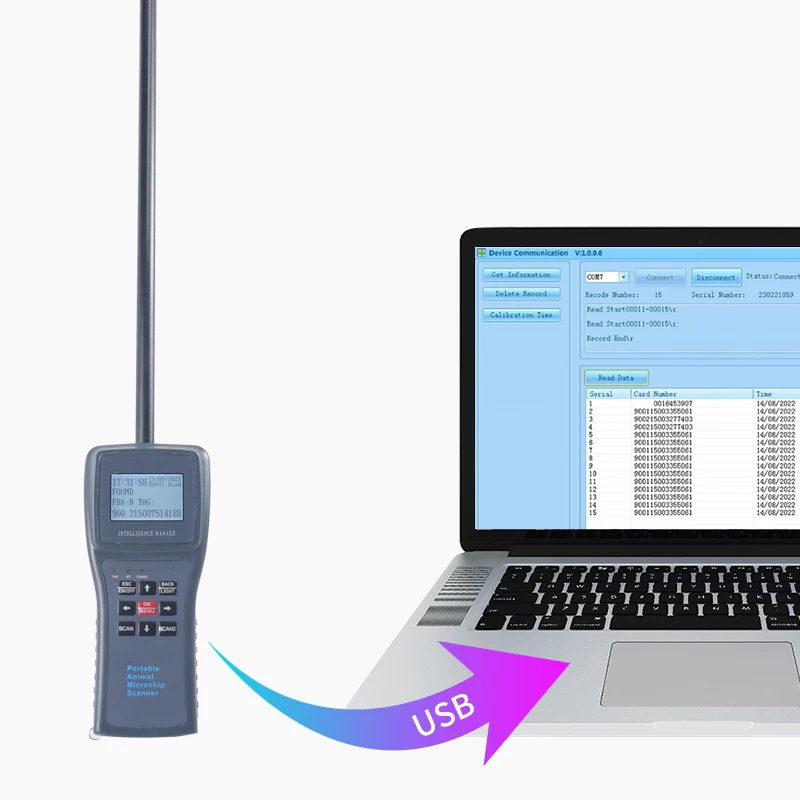 134.2Khz FDX-B lettore di Microchip animale con Scanner per il monitoraggio del marchio auricolare animale per il monitoraggio del bestiame di pesci, bovini e pecore