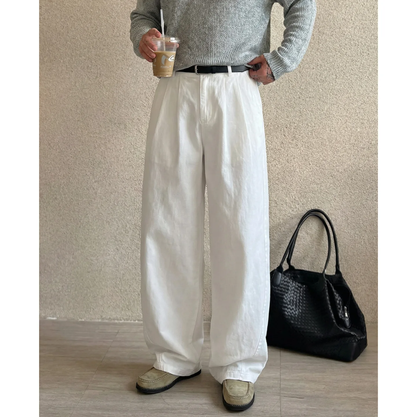 

TFETTERS 2026 Spring New Fashion Loose Pant Men 3D Panel Pleated Waist Textured Oversized Loose Wide Leg Trousers for Man