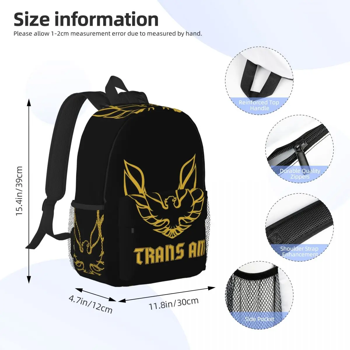 Trans Am Firebird Bandit Golden Backpack Student Boys Girls BookBag Men Women School Bag Computer Shoulder Bags