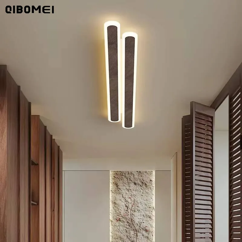Simple Led Ceiling Light Walnut Color Living Room Bedroom Study Room Long Ceiling Lamp Modern Home Indoor Decor Lighting Fixture