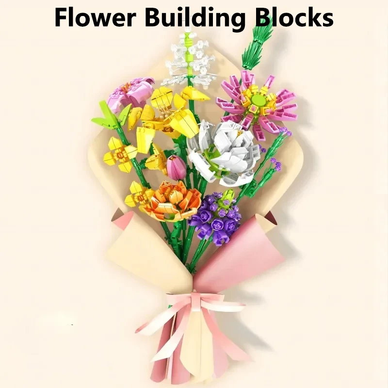 

Creative Flower Building Blocks Home Desktop Decoration Blooming Bouquets Rose Assembly Puzzle Blocks Toys Festival Toys Gifts