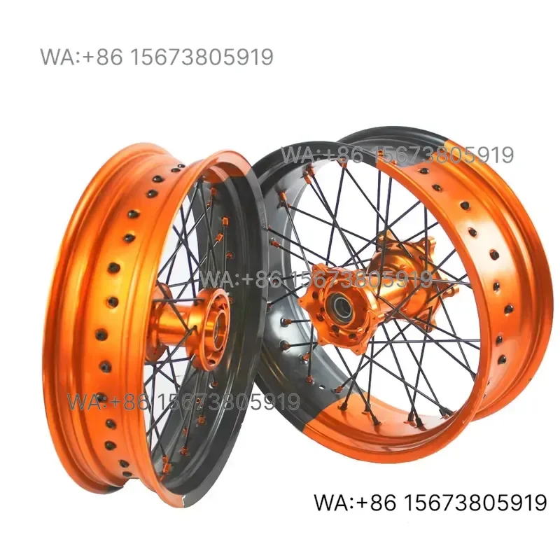 For  Wmwmnu  EXC SX SXF 17 16 Inch Supermoto Wheels Double Color Orange and Black Rim Orange Hub Supermoto Wheels