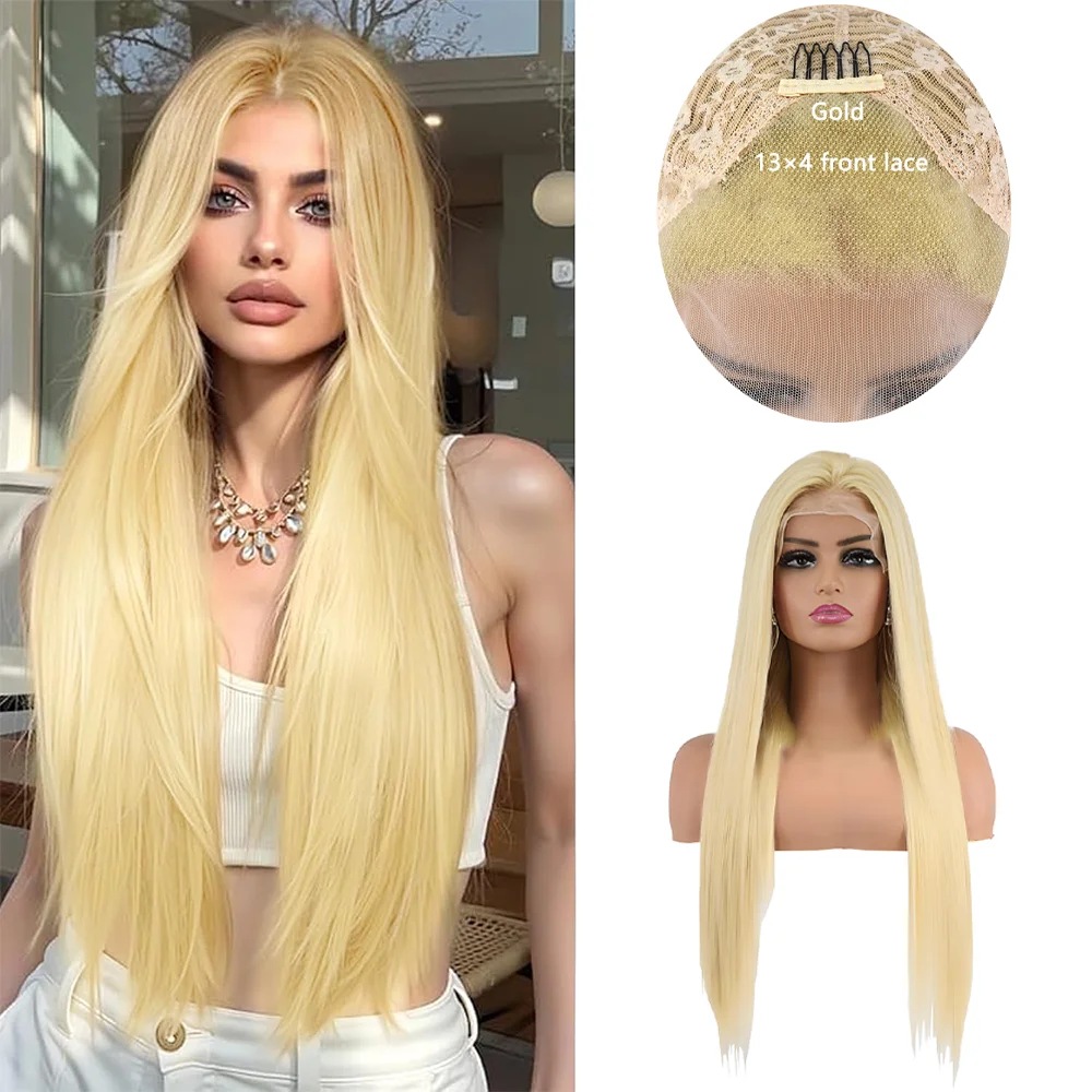 

High-Quality13×4HD Lace Front Synthetic Hair 24-Inch Straight Hair 180% Density, Suitable For Women'S Daily Role-Playing Wigs