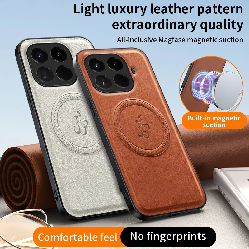 Wireless Charging Magnetic Case for Xiaomi 17T Pro Mi 17 5G Protective Cover PU Leather Hard Back Shell Coque Funda