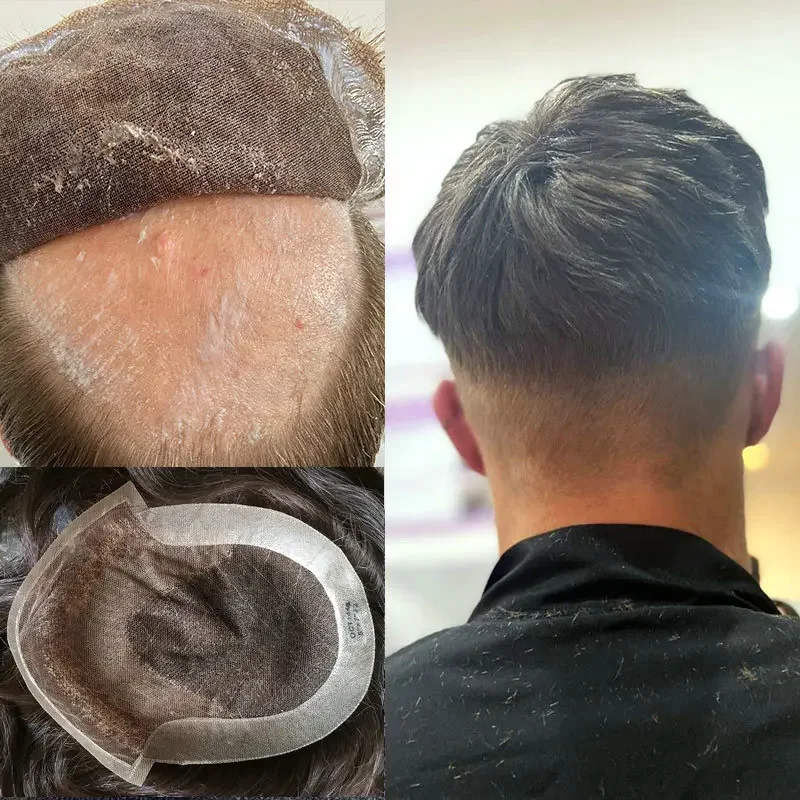 Hstonir Men Straight Toupee Natural Looking Indian Remy Hair Swiss Lace Frontal With Clear Poly Back Q6-D Human Men Hair H065