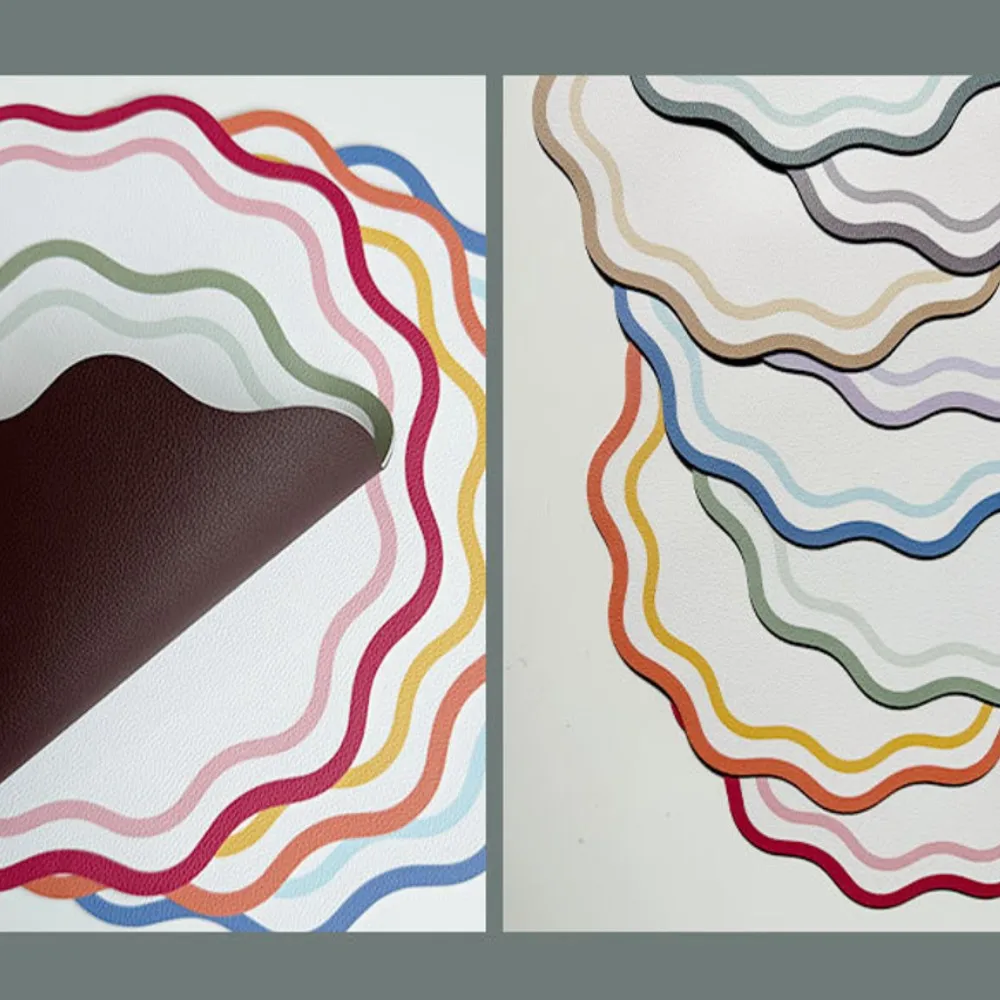 1/6/10pcs Faux Leather Placemats Printed Flower Shape Insulated Table Mat for Kitchen Dining Table Striped Gift Plate Mat