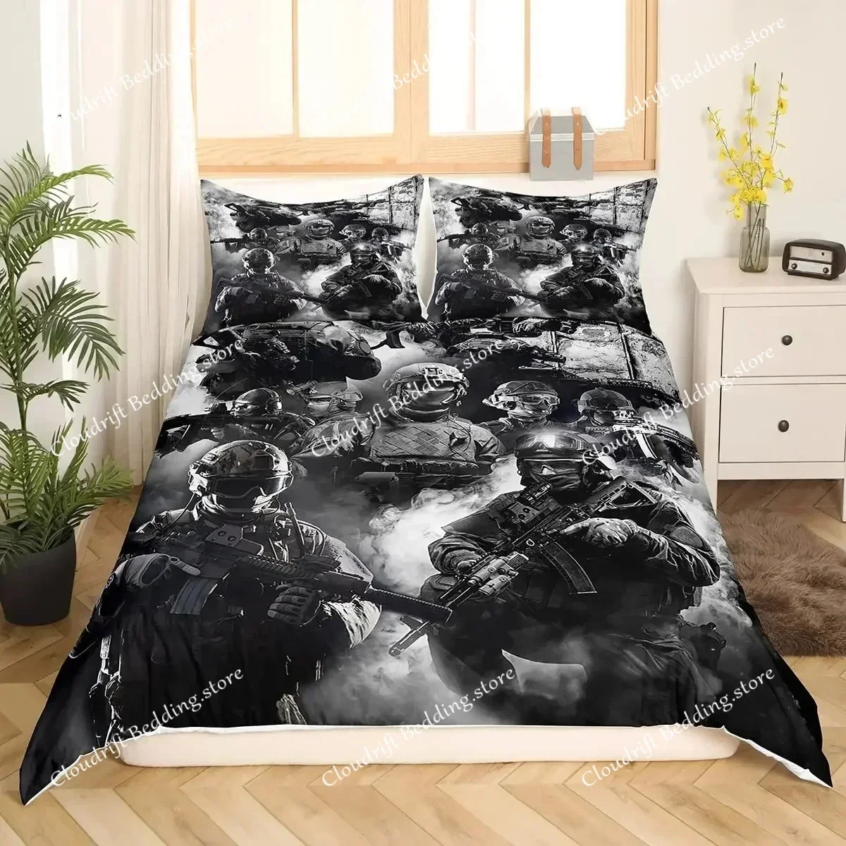 Soldier Duvet Cover Set Army Rifle Machine Gun 3PCS Bedding Set for Boys Under Mission Army Bedclothes Polyester Quilt Cover026 6