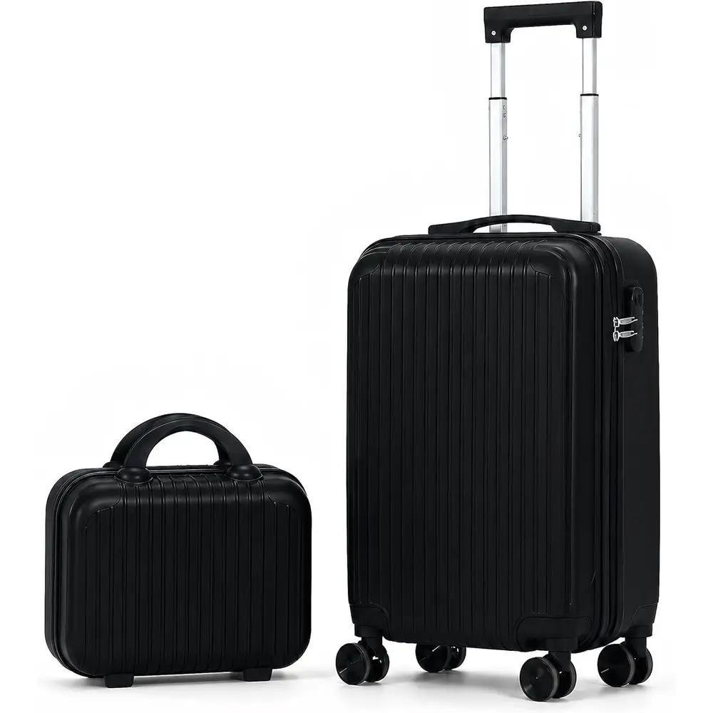 

Compact 20 Spinner Suitcase & 14 Handbag Set, Lightweight ABS Travel Luggage for 1-4 Day Trips (Jet Black)
