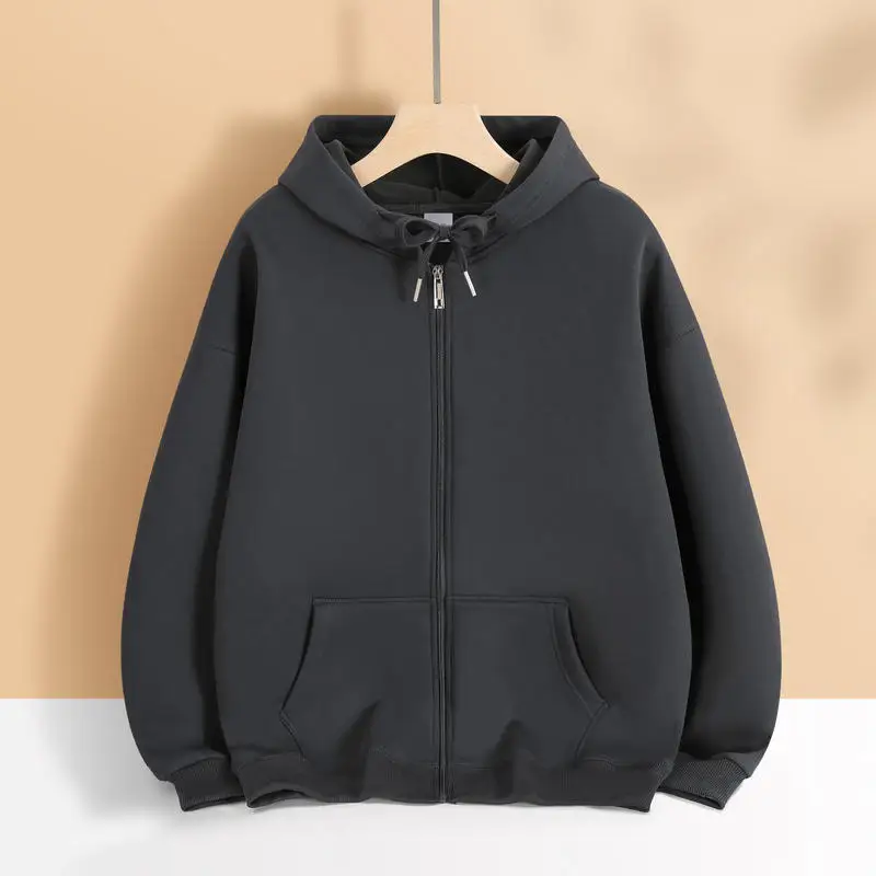 Men Women Fleece Lined Full Zip Hoodie, Oversized Drop Shoulder Hooded Sweatshirt, Custom Print Logo Text, Thick Warm Hooded