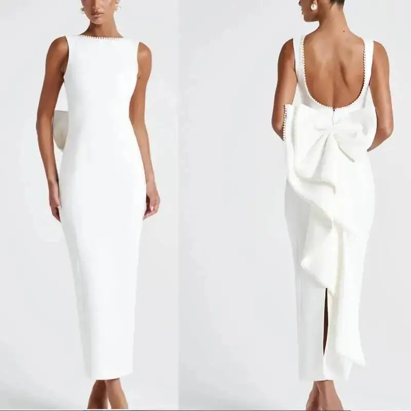 Sexy robes de soirée femmes 2025 été perle arc Club bal Maxi longue robe élégante sans manches dos nu moulante robes