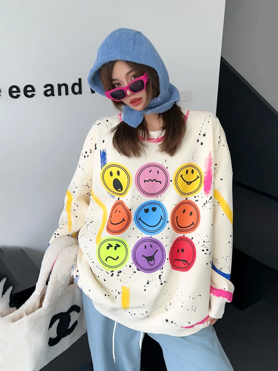 2024 Winter Plush Warm Oversized Hoodies & Sweatshirts Women Y2k Tops Clothes Casual Pullover Long Sleeve Sportshirt Bust140cm