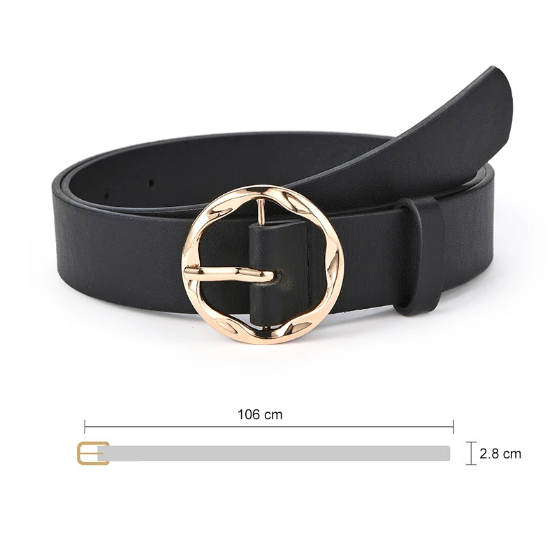 New PU Leather Belt Fashion Waist Belts Metal Circle Buckle Waistband Pants Decorative Belt Women Clothing Accesories