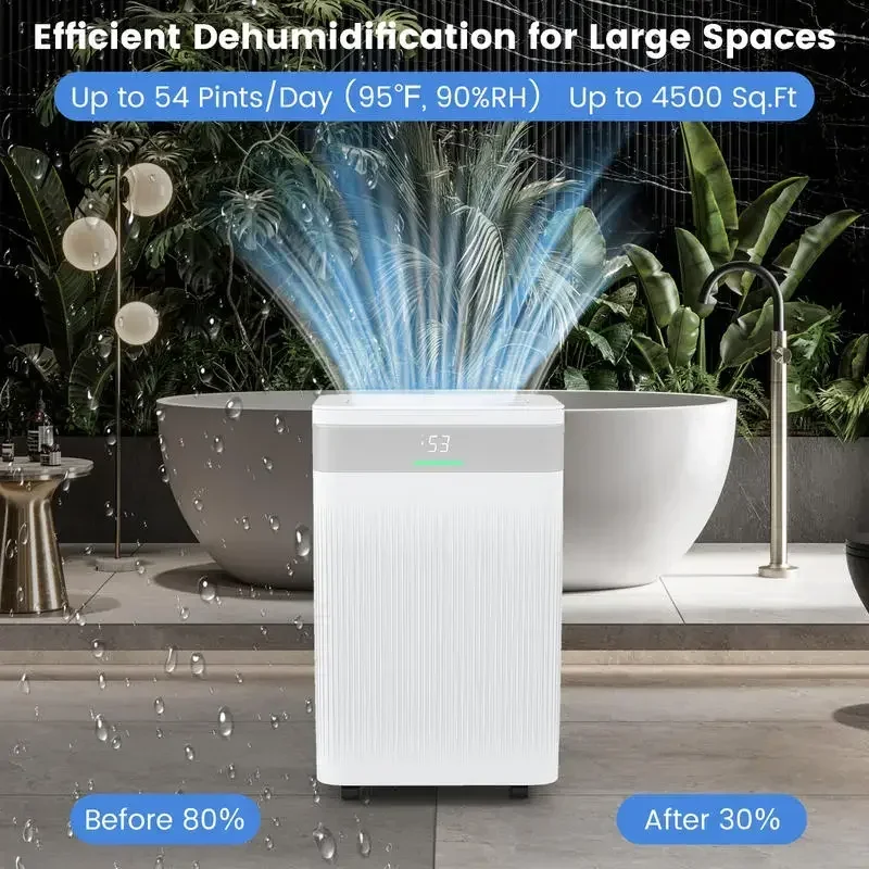

54 Pints Dehumidifier for Home 4500 Sq.Ft Dehumidifier-White