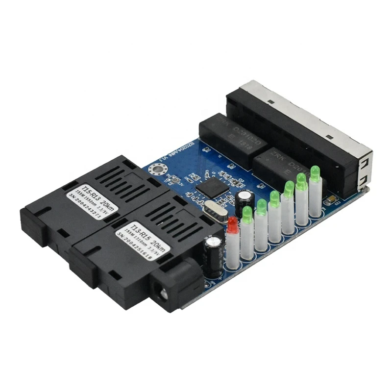 Wanglink Ethernet Switch Media Converter Single Mode 4 RJ45 dan 2 SC Fiber Port 10/100M PCBA