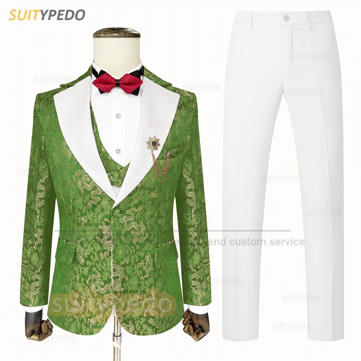 

Stylish Men Suit Sets Evening Dinner Custom Luxury Jacquard Blazer Vest Pants 3 Pieces Fashion Prom Male Slim Fit Tuxedos