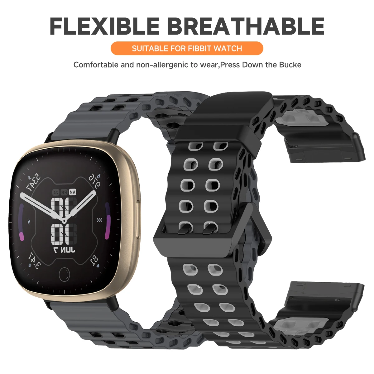 حزام نغمة لساعة Fitbit Versa 4/3 سوار المحيط البحري القابل للتنفس لساعة Versa 2/1 الذكية القابلة للتعديل #6