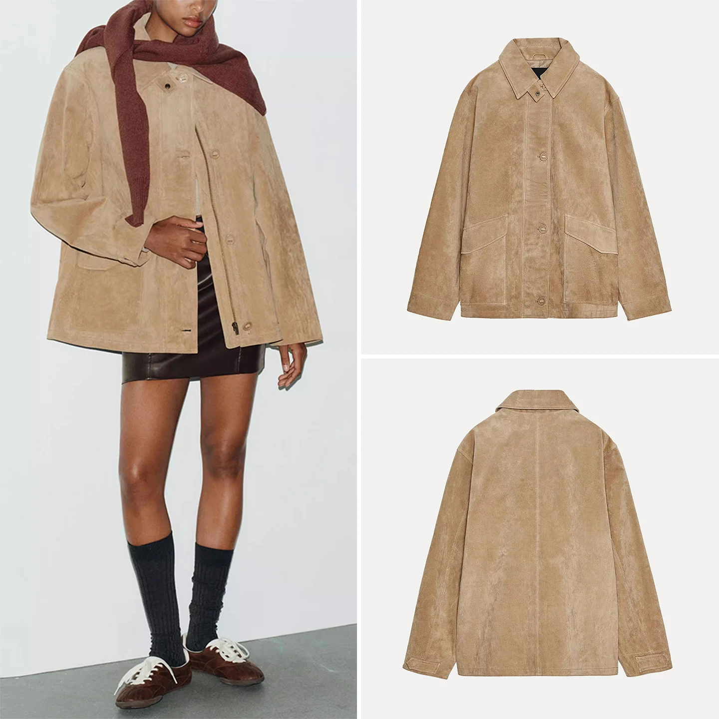 Z Women's Loose Faux Leather Jaet with kets Velvet Texture Outerwear Autumn Faion Ladies' ort Coat