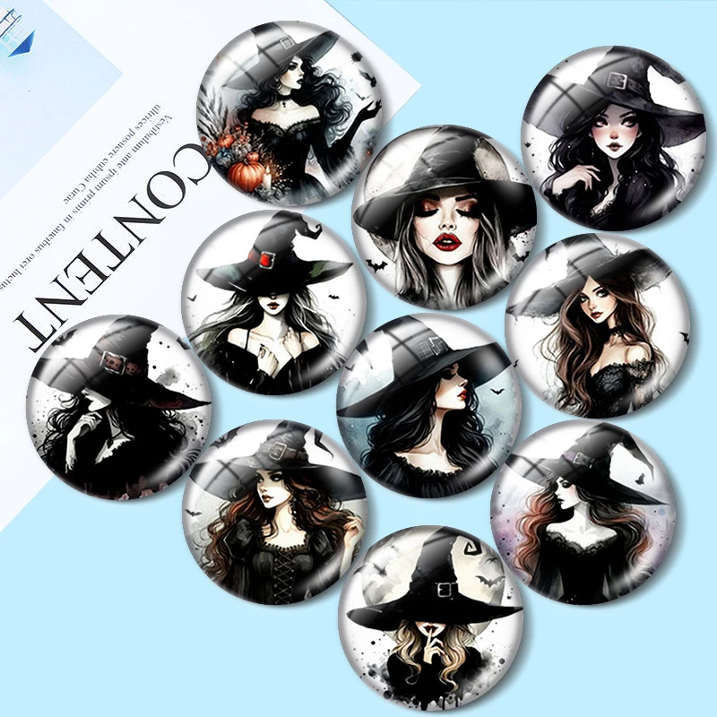 Witch in Black Halloween 12/18/20/25mm glass cabochon  bracelet pendant rings for jewelry demo earrings back Making findings