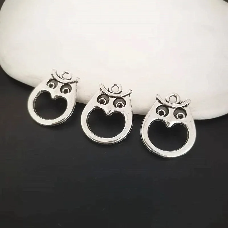 10pcs Antique Silver Alloy Animal Owl Charms Pendants For Bracelet Necklace Jewelry Making DIY Handmand Craft 18x23mm