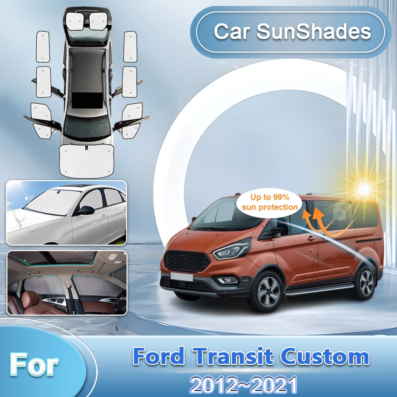 Car Sunshade For Ford Transit Custom Accessories LWB Medium-sized Roof 2012~2021 2020 Retractable UV Protection Sun Silver Shade