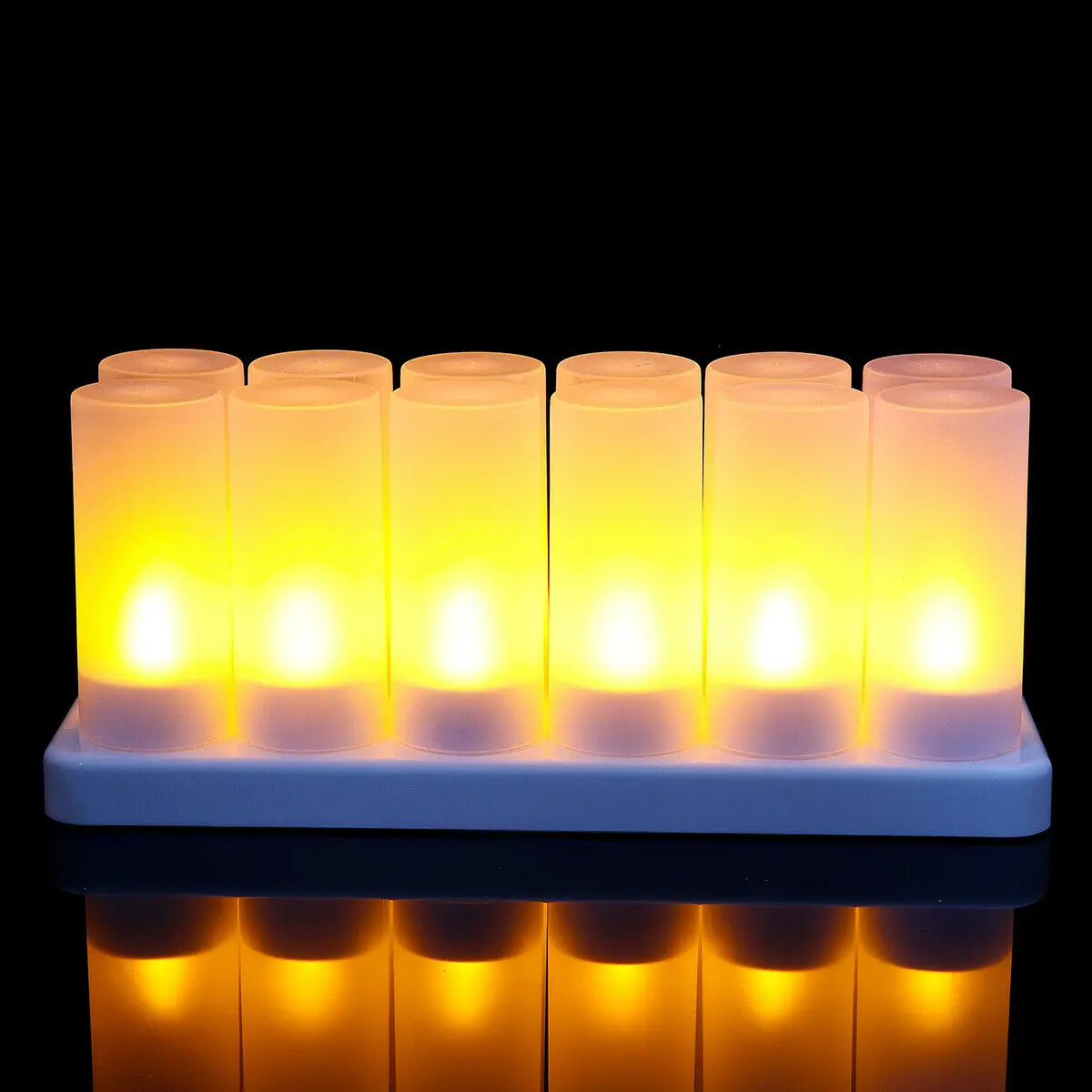 Set of 12 Rechargeable led candle Flameless Tea Light electric candle waxless lamp valentine birthday wedding church Decor-AMBER