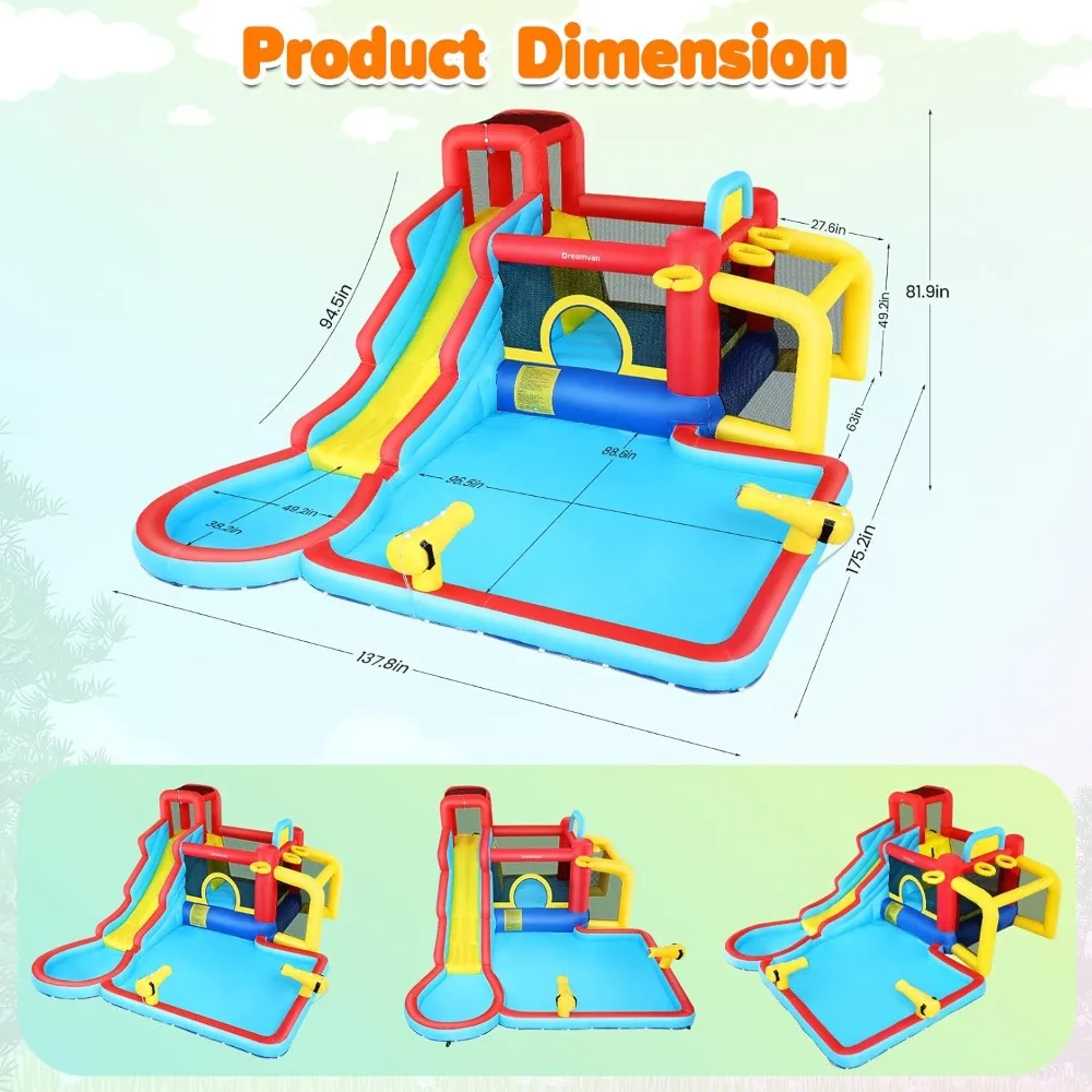Inflatable Water Slide Bounce House 13 in 1 Waterfall Waves Mega Water Slides Park |Large Water Bounce House
