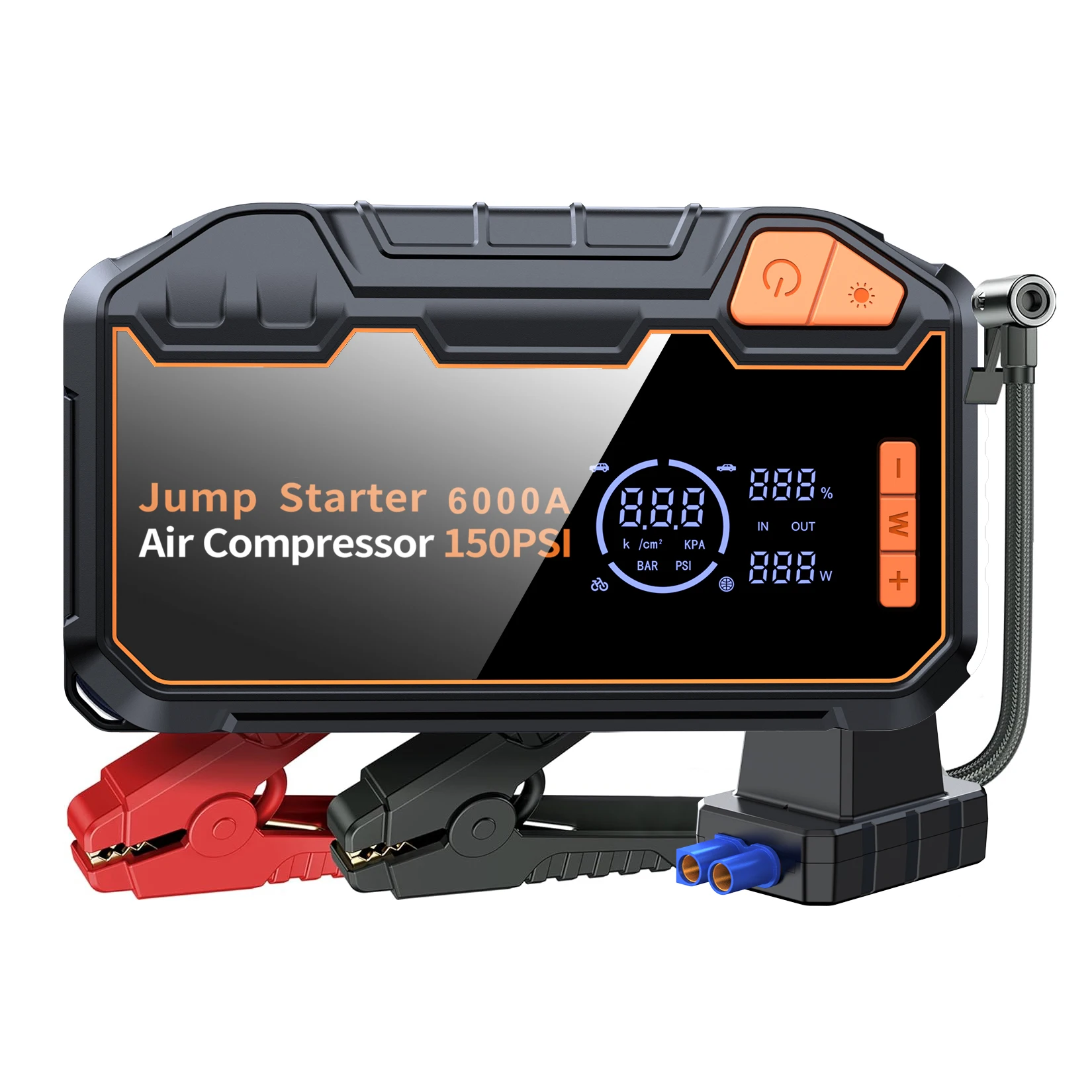 PAIVIROKU 6000A Car Battery Starter Booster & Tire Inflatable Compressor 150PSI Air Pump with Jump Starter Power Bank ,LED Light