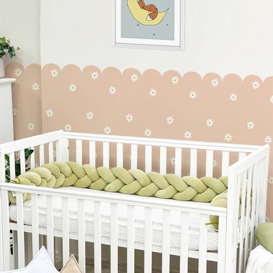 Boho Flower Daisy Scalloped Wallpaper Nursery Child Wall Art Kids Room Girls Bedroom Home Decor Waterproof Peel and Stick