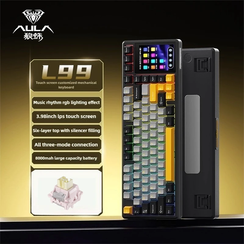 Aula L99 mechanisch toetsenbord 3,98-inch touchscreen Thri-Mode draadloze pakking Hot-Swap RGB E-Sports gamingtoetsenbord