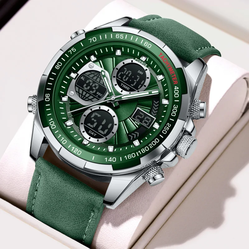 

FOXBOX Модные военные часы для мужчин Роскошные оригинальные спортивные часы с хронографом ​ Водонепроницаемые кварцевые часы, цифровые наручные часы