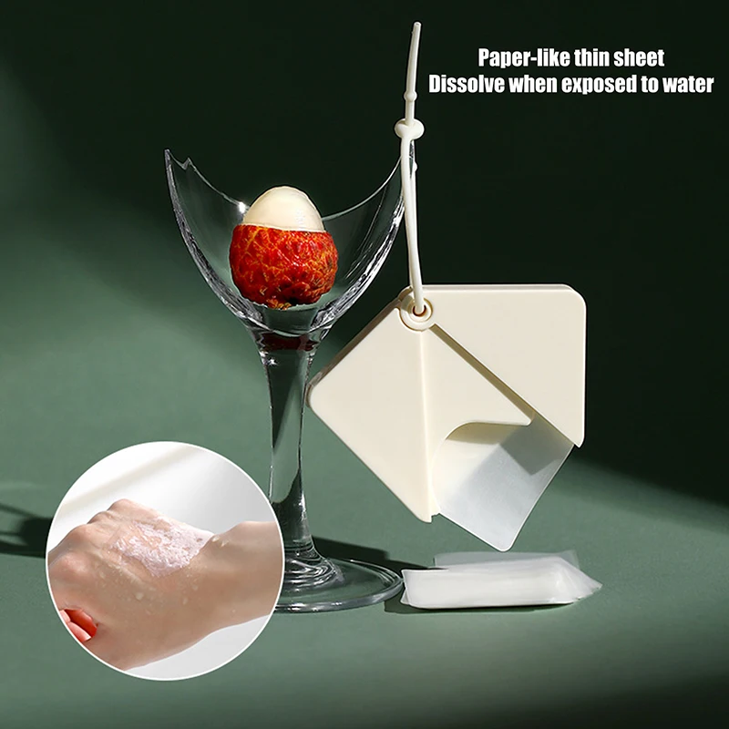 1 caja (50 hojas) hoja de jabón de papel Soluble en agua para viajar, lavado de manos, Mini jabón de papel, rebanada perfumada, suministros de limpieza de baño