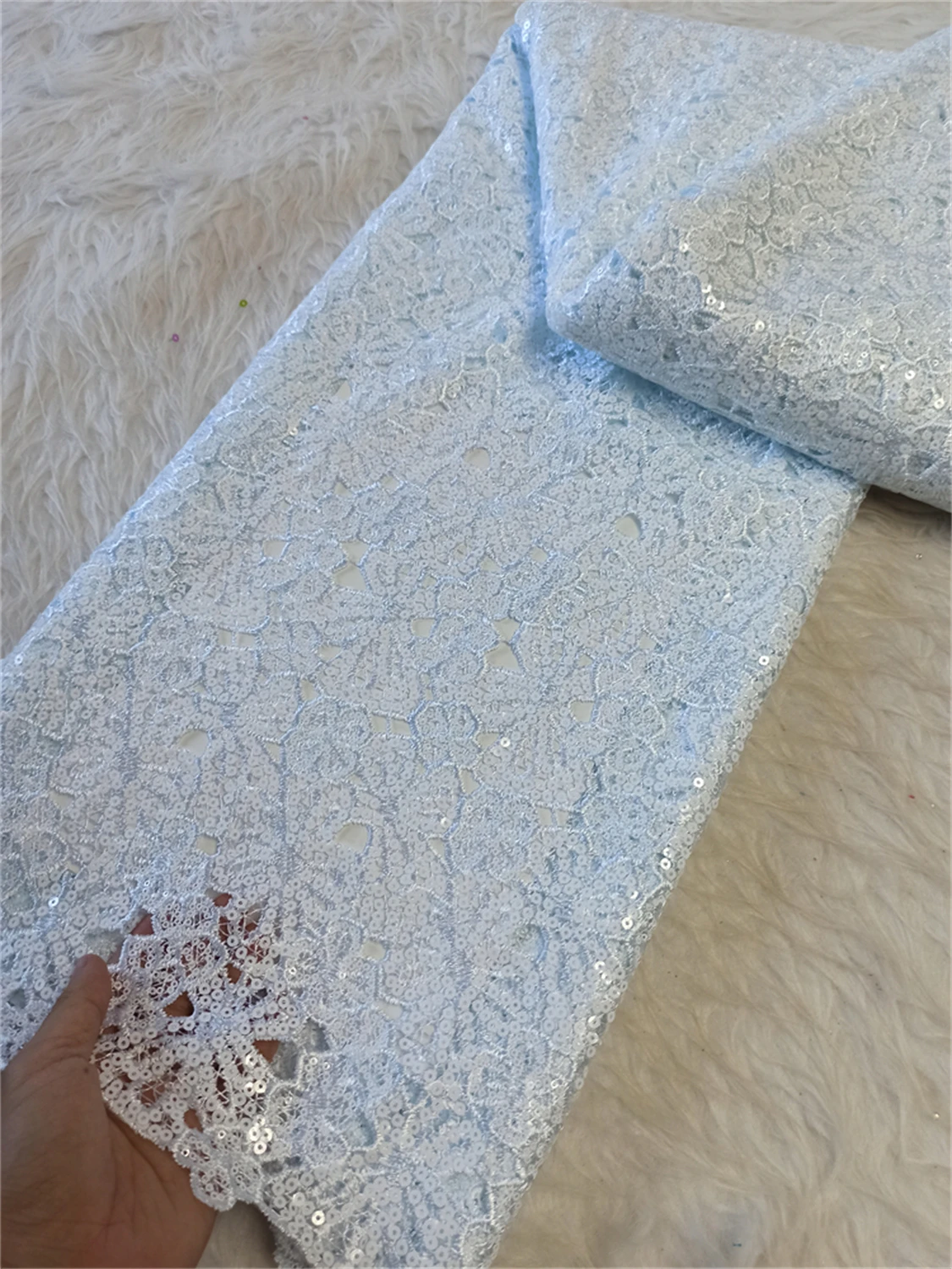 

White Hollow Out Guipure Cord Lace Fabric 2026 African Water Soluble Bicolor Sequins Lace Nigeria Cord For Women Wedding Dress