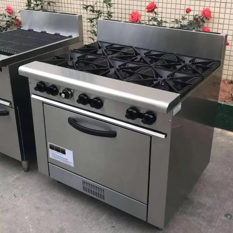 Custom Commercial Hotel Restaurant Supplies Heavy Duty Quality Stainless Steel 6  Burner Gas Stove with Oven