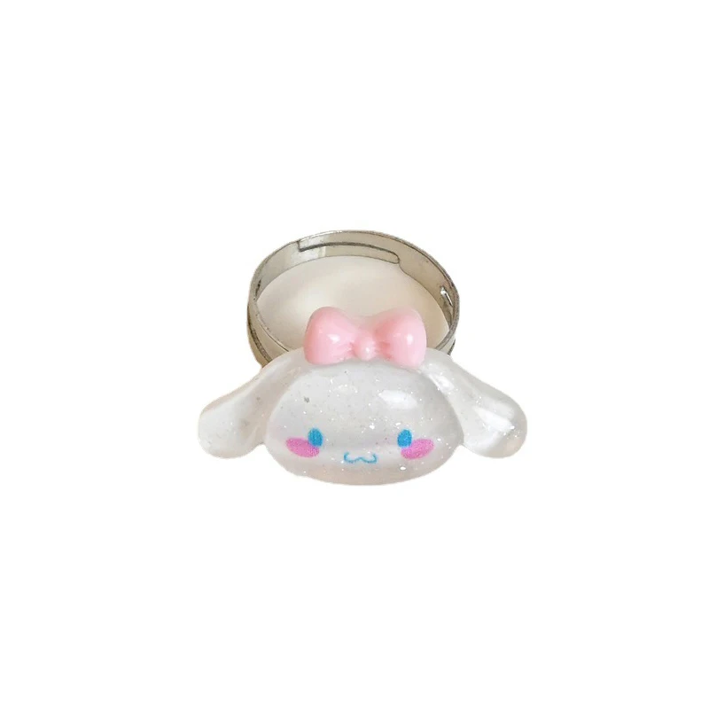 Sanrio-anillo ajustable de apertura para mujer y niña, sortija ajustable con diseño de Pachacco, Cinnamoroll, Kuromi, Purin