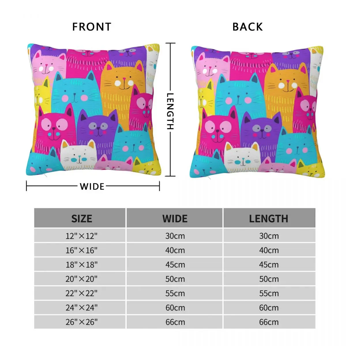 Smiling Colorful Cats Square Pillowcase Polyester Linen Velvet Pattern Zip Decorative Pillow Case Home Cushion Cover
