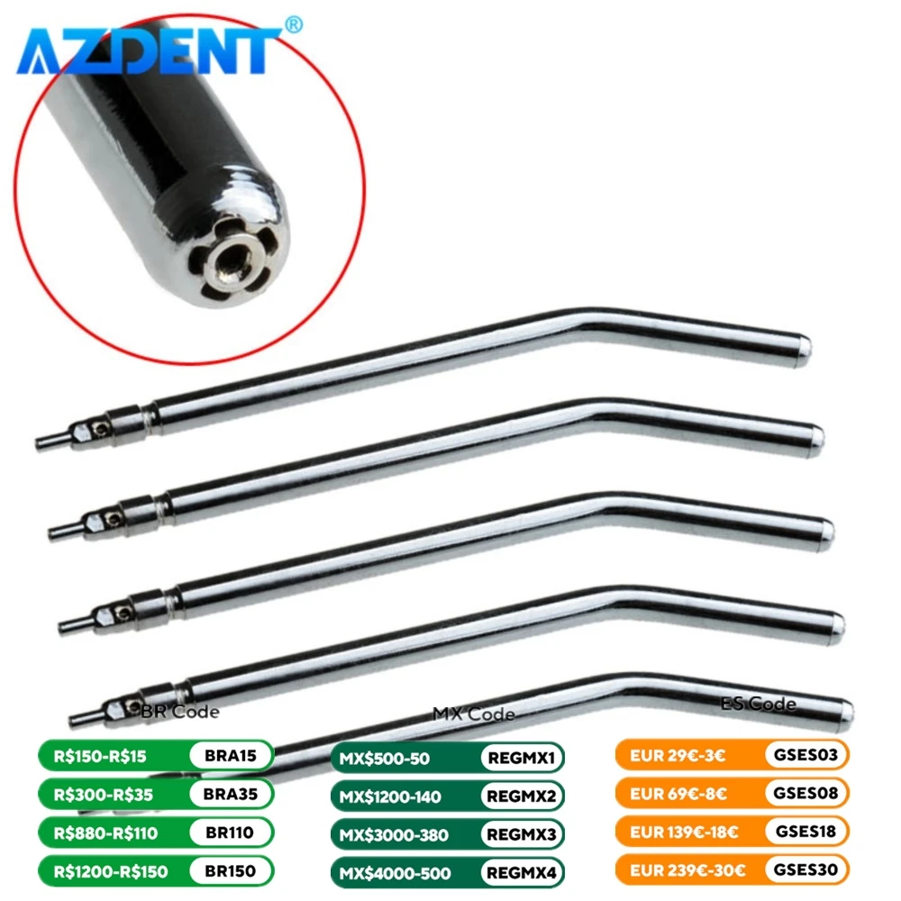 5PCS Dental Spray Nozzles Tips AZDENT Copper Material Sterilizable for 3 Way Air Water Syringe Dentistry Tool Instrument