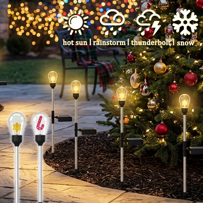 Solar Christmas Candy Snowflake Courtyard Light Tungsten Wire Glow Garden Lawn Pathway Decorative Lamp for Courtyard Yard