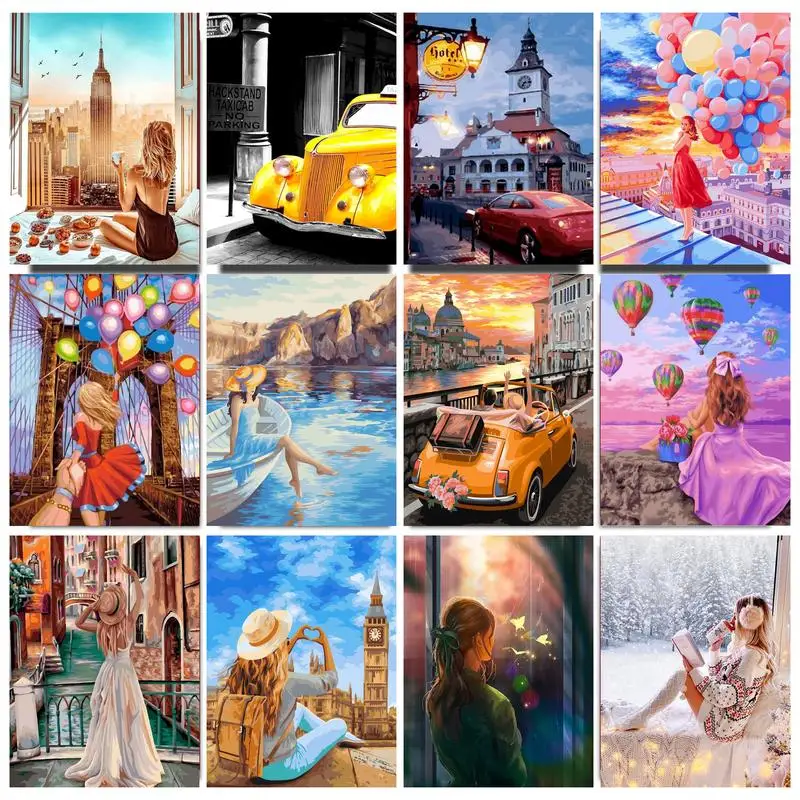 

PhotoCustom Painting By Numbers Girl Landscape For Drawing On Canvas Pictures Of Coloring By Number Paint Kits Home Decoration