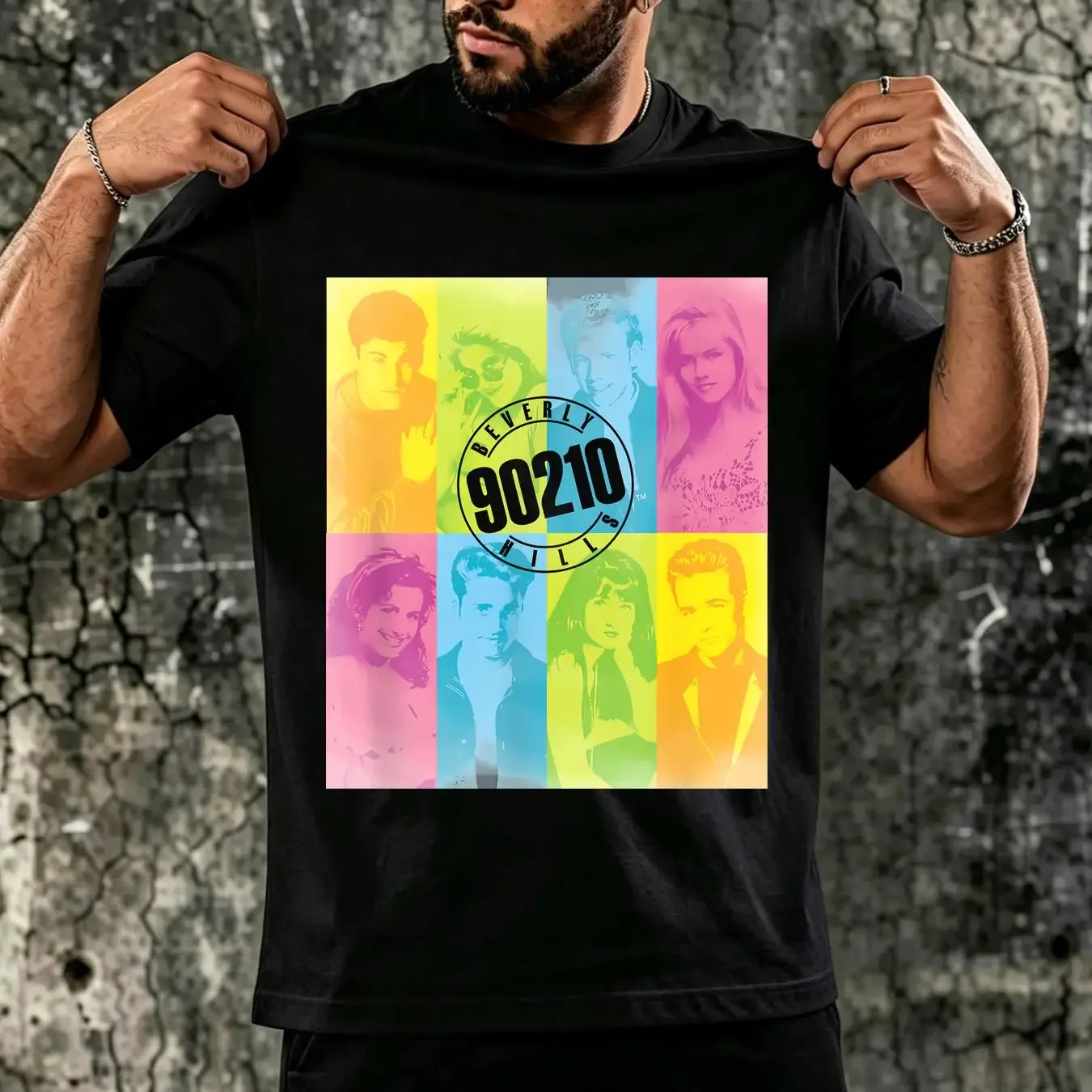 washed T Shirt Beverly Hills 90210 Womens Color Block Cast White long or short sleeves vintage Washed Unisex Stretched