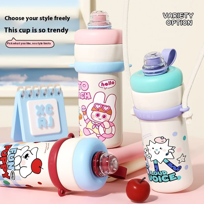 

Large Capacity Thermal Cup Cartoon Crossbody Straw Cup Car Water Cup Ice Coffee Cup Home Kitchen Dining Bar Drinkware