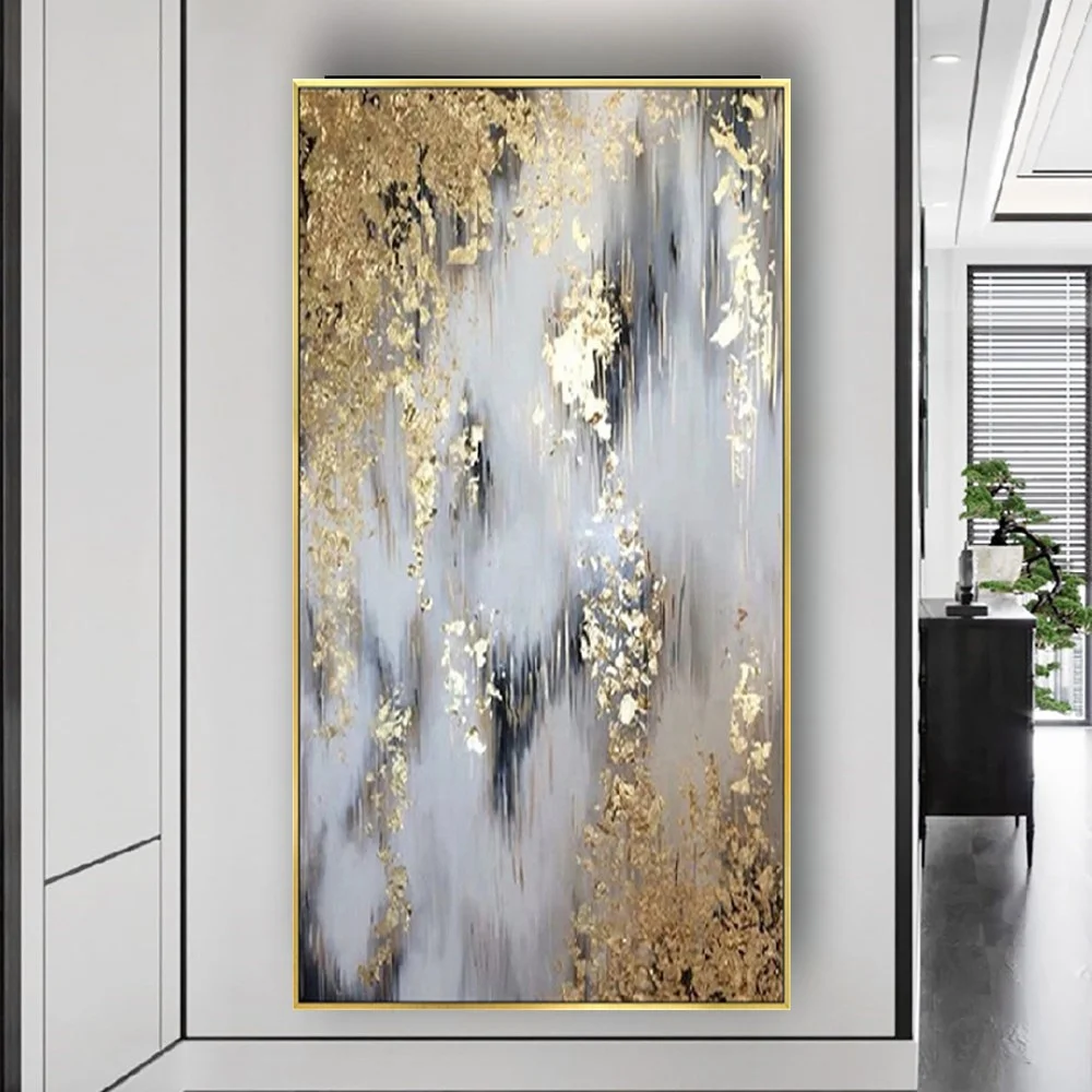 

New Technology Handmade Abstract Oil Painting Wall Picture Decor Art Rough Texture Gold Foil Canvas Poster For Hotel Room Live