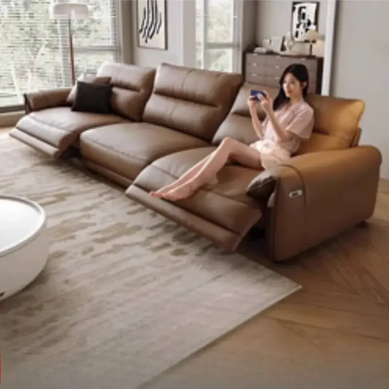 Classic Brown Electric Sofas Armrest European Style High Living Room Sofas Curved Relax Smart Sofa Wohnzimmer Furniture For Home