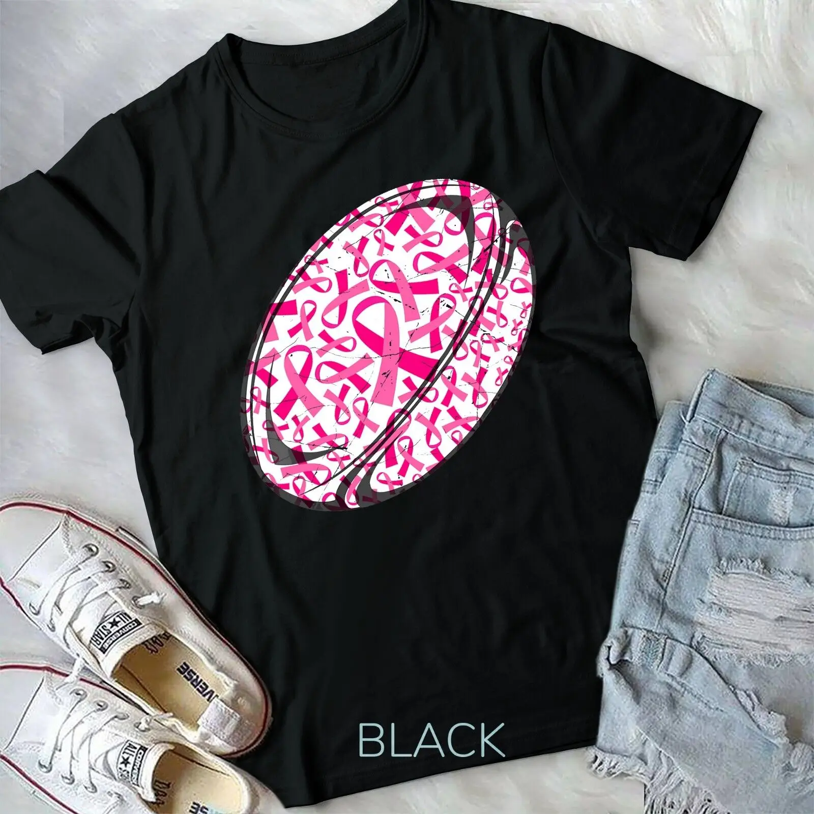 

Pink Ribbon Rugby Breast Cancer Awareness Support Mom Unisex T-shirt